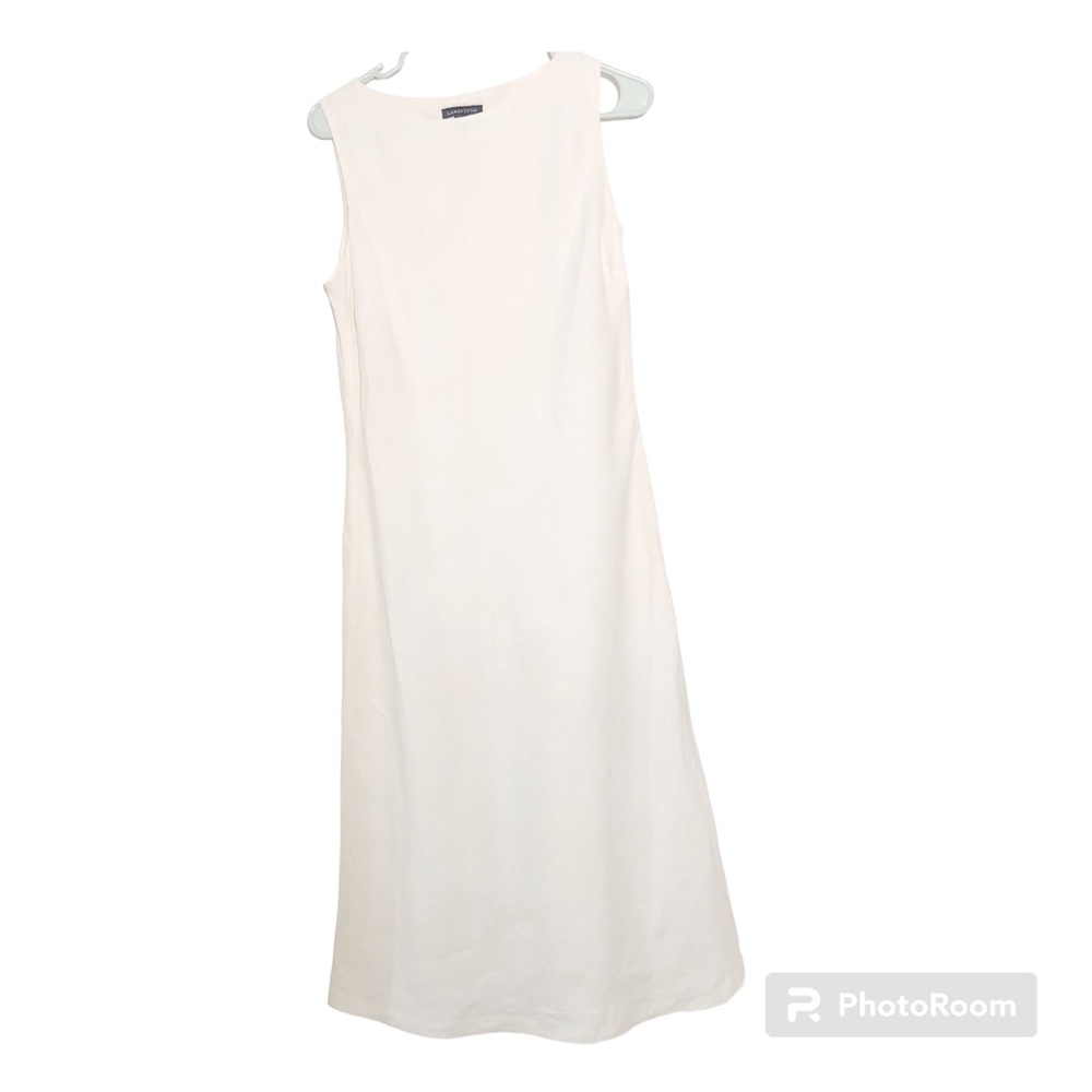 white LINEN Land’s End cotton lined sleeveless maxi/ midi dress